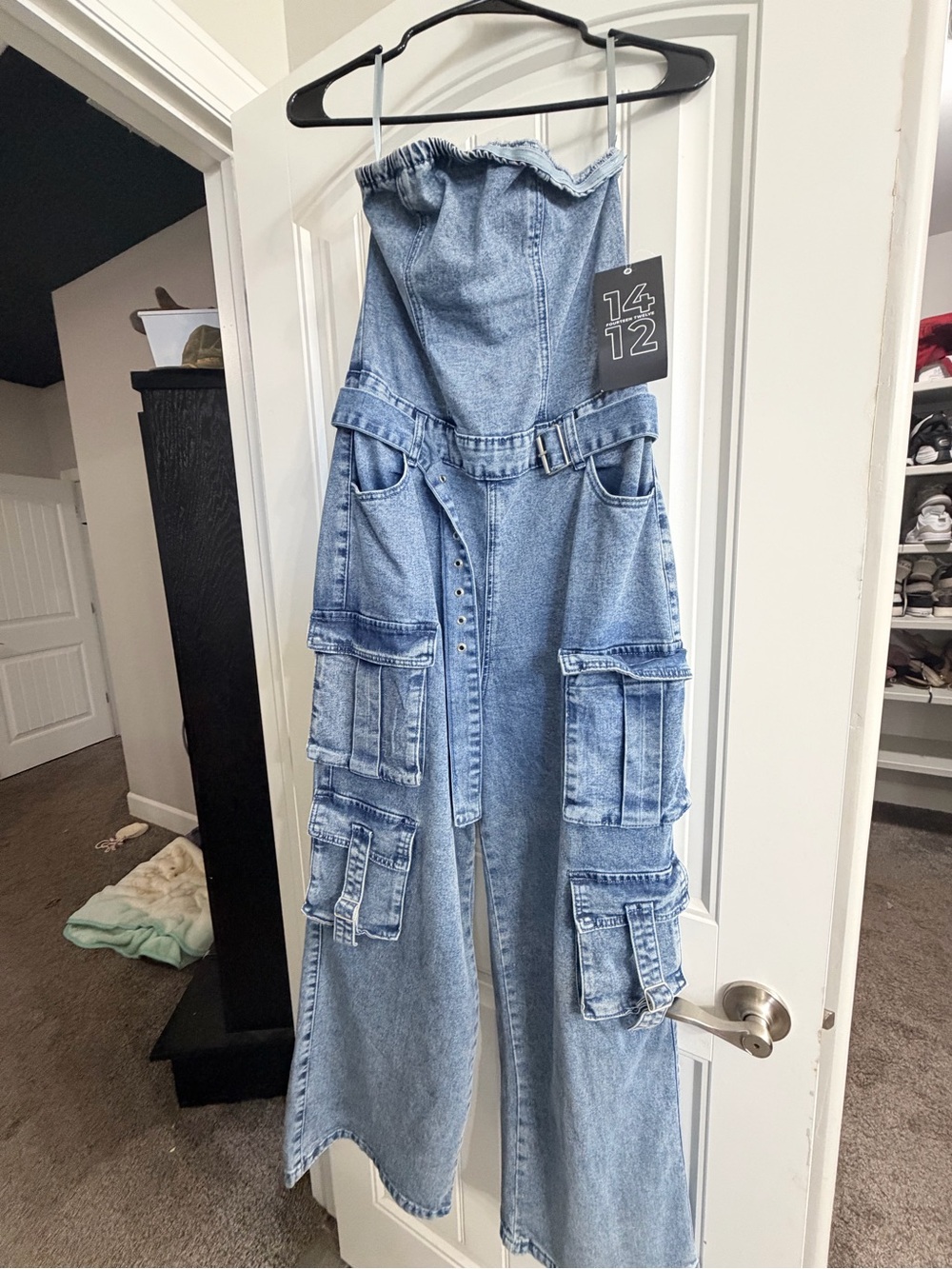 Denim Cargo Wide-Leg Jeans - Light Blue